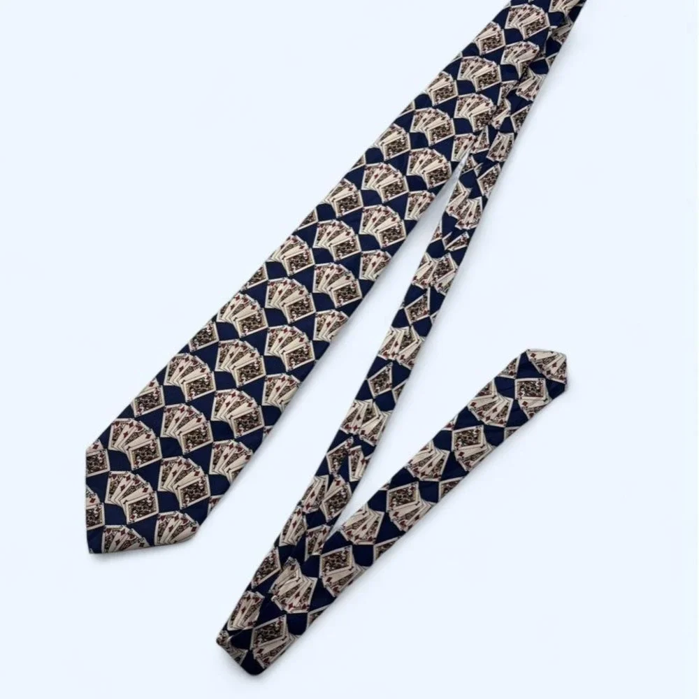 Vintage 90s Museum Artifacts‎ Classic Mens Silk Necktie Suite Poker Hand Necktie